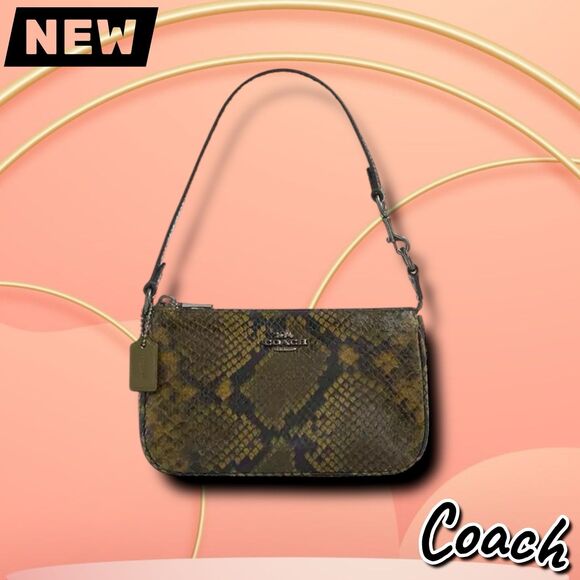 New NWT Coach Nolita 19 With Snake Print – Gunmetal/Olive Multi – Style CCF62 - Picture 1 of 8